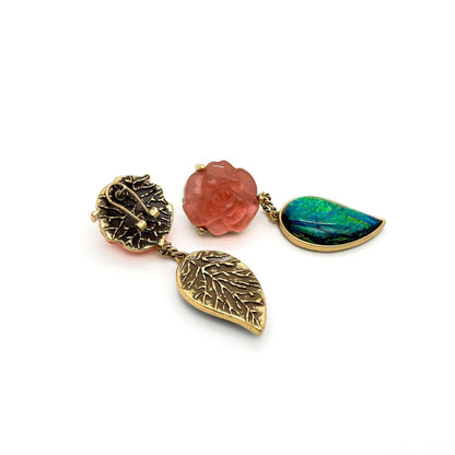 Vintage Art Deco Agate Rose Leaf Drop Earrings