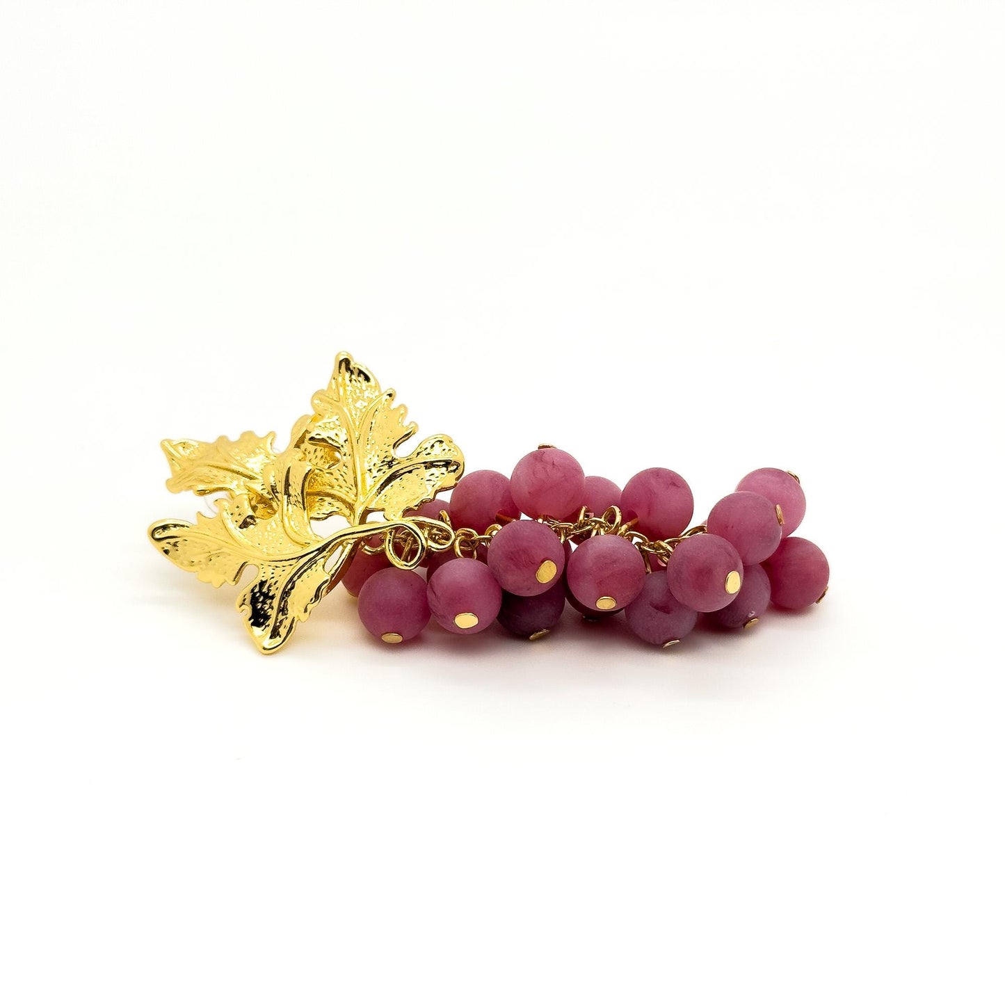 Chic Vintage Art Deco Grape Drop Earrings - Purple Resin & Gold Plated