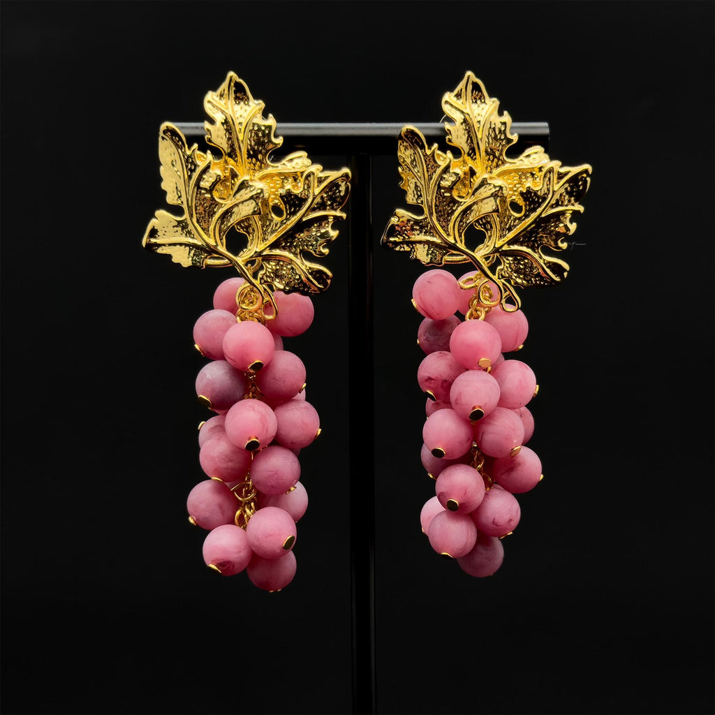 Vintage Art Deco 3D Grape Earrings Purple Beaded Copper Gold-Plated