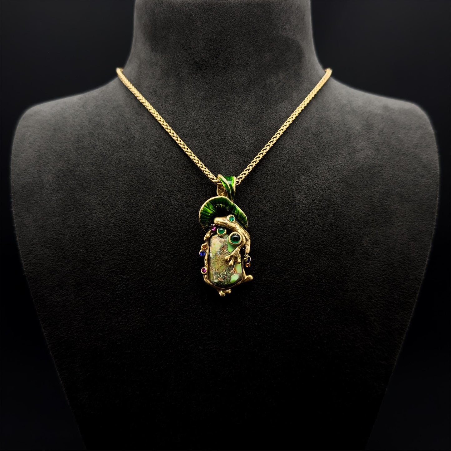 Art Deco Frog Pendant Necklace – Copper Glass Ethnic Jewellery