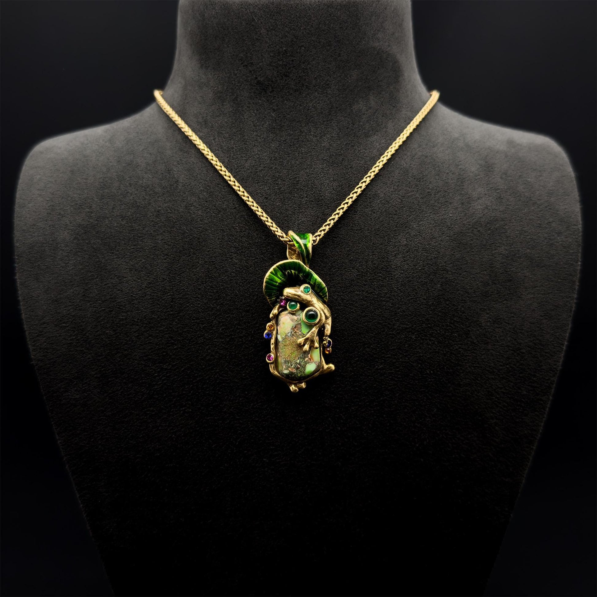 Art Deco Frog Pendant Necklace – Copper Glass Ethnic Jewellery