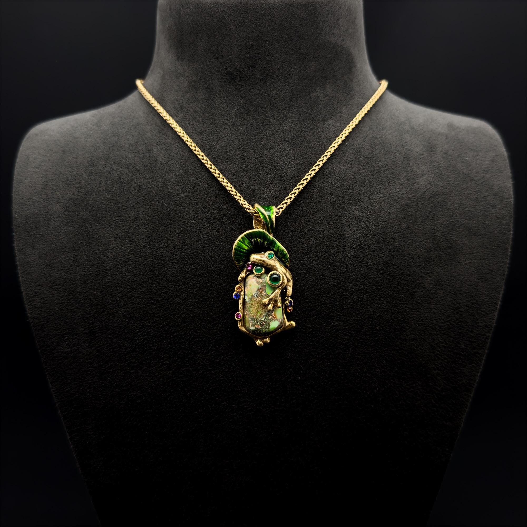 Art Deco Frog Pendant Necklace – Copper Glass Ethnic Jewellery