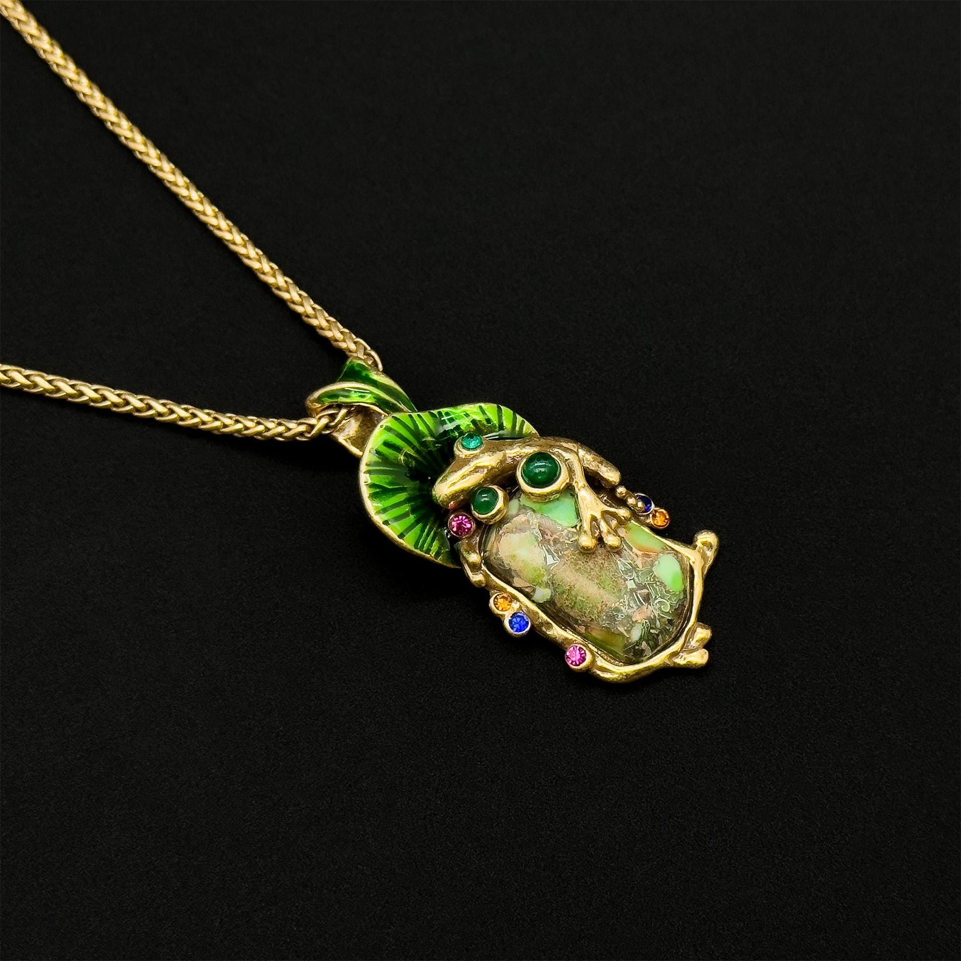 Art Deco Frog Pendant Necklace – Copper Glass Ethnic Jewellery