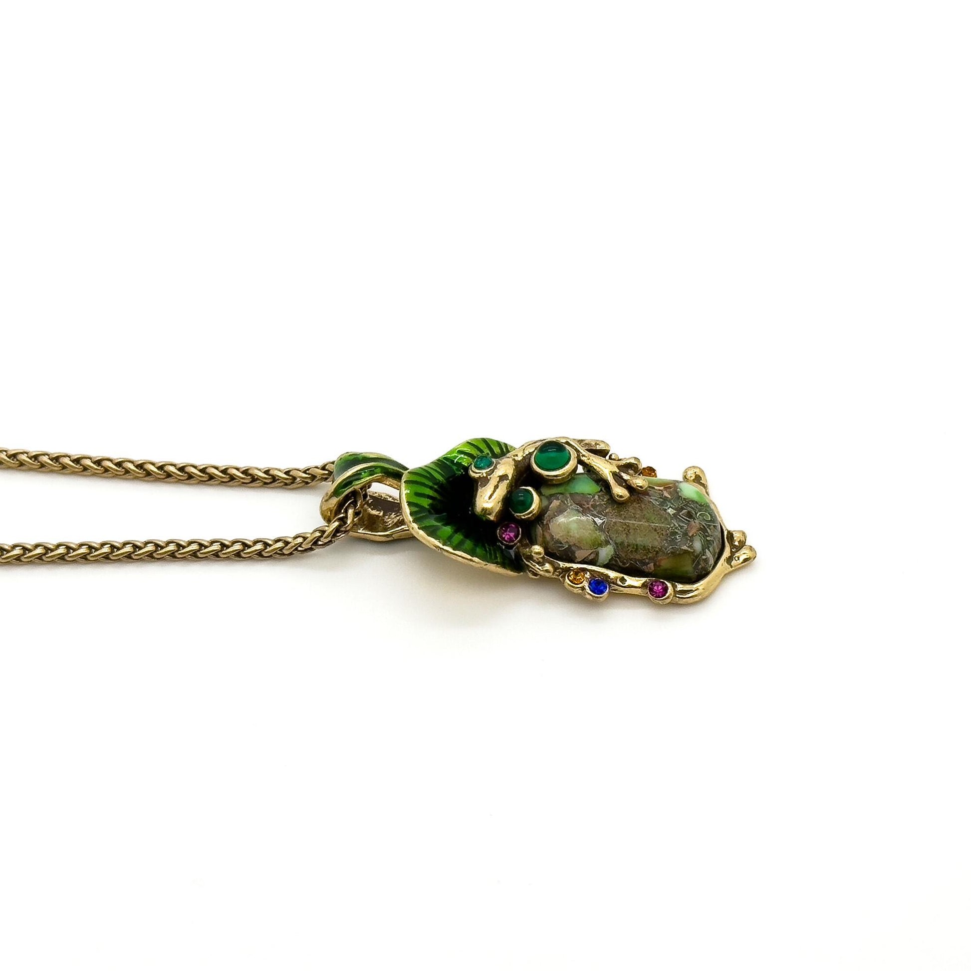 Art Deco Frog Pendant Necklace – Copper Glass Ethnic Jewellery
