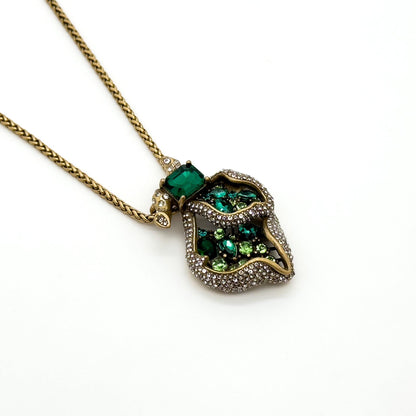Art Deco Heart Pendant Necklace and Zircon Leaf Earrings Set