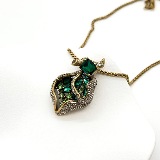 Art Deco Heart Pendant Necklace and Zircon Leaf Earrings Set