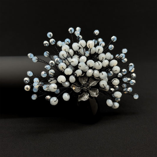 Vintage Crystal Handmade Bouquet Brooch, Floral Statement Pin Gift