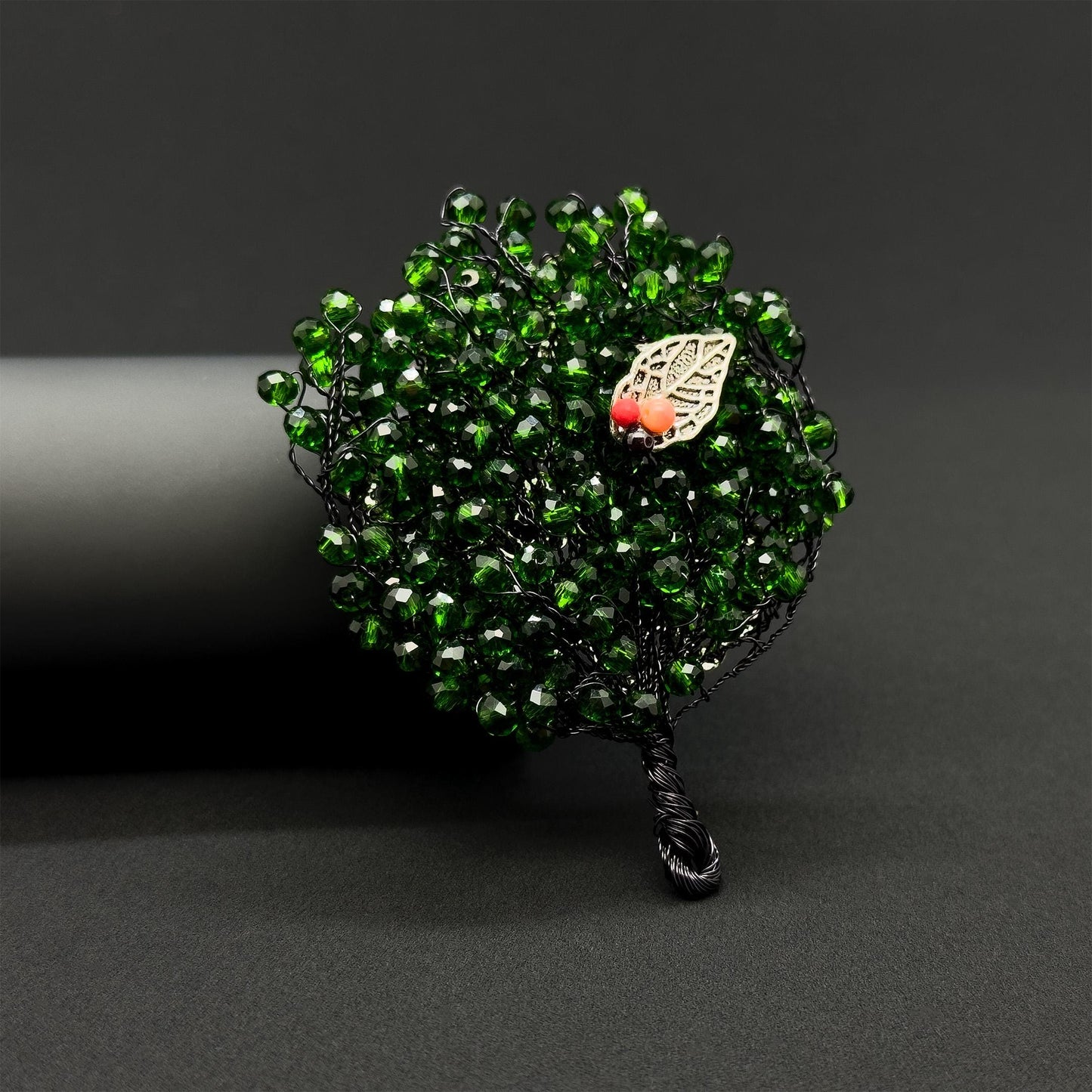 Vintage Handmade Tree Brooch Copper Bead Embellished Pastoral Brooch