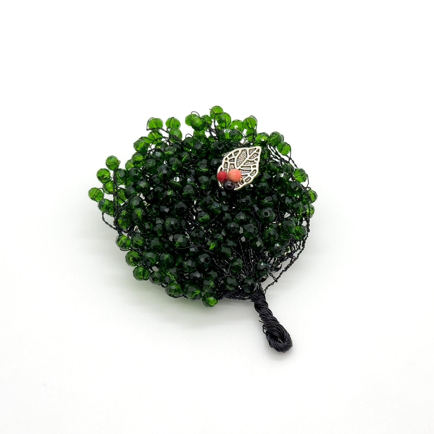 Vintage Handmade Tree Brooch Copper Bead Embellished Pastoral Brooch