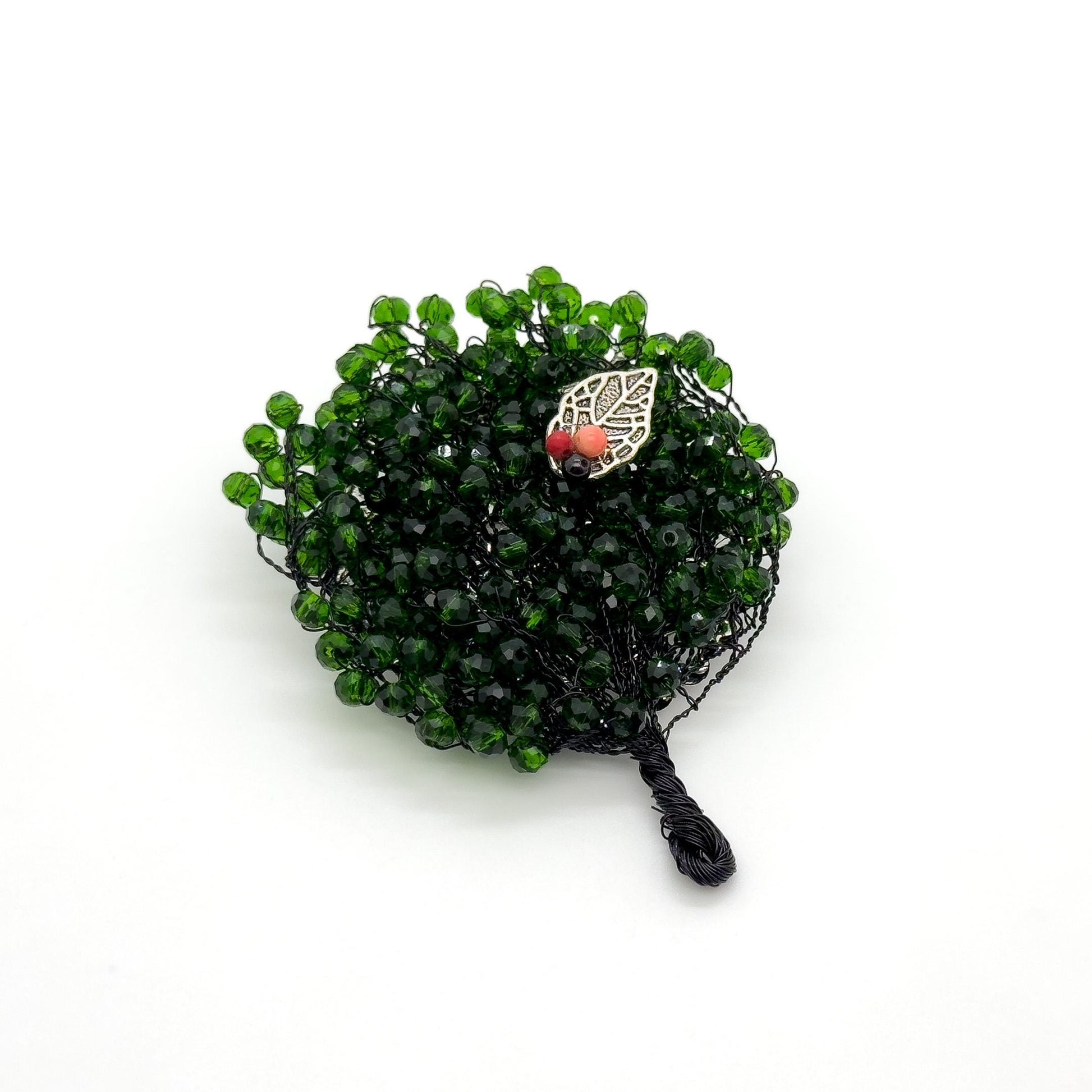 Vintage Handmade Tree Brooch Copper Bead Embellished Pastoral Brooch