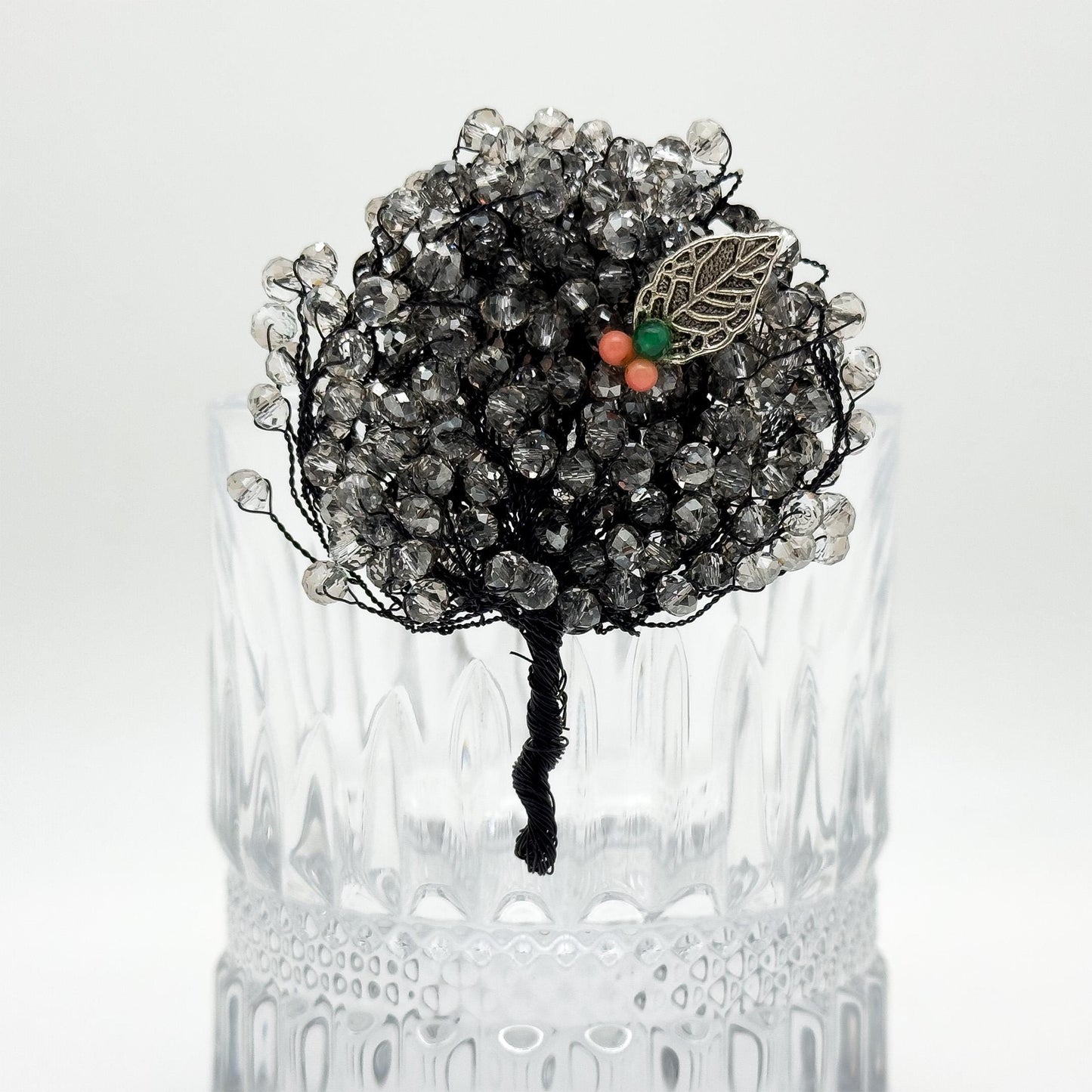 Vintage Handmade Tree Brooch Copper Bead Embellished Pastoral Brooch