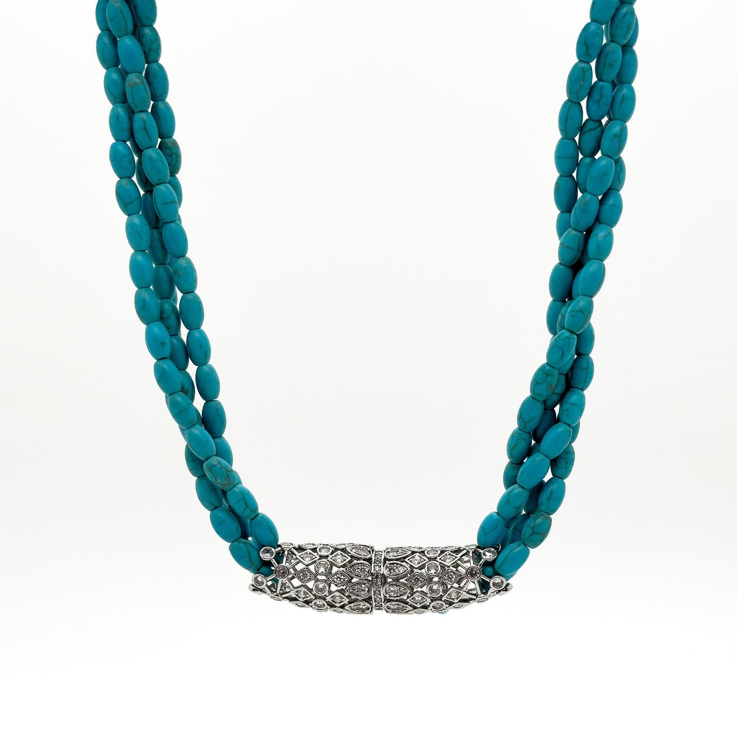 Vintage Art Deco Turquoise Pendant Necklace Layered Ethnic Statement