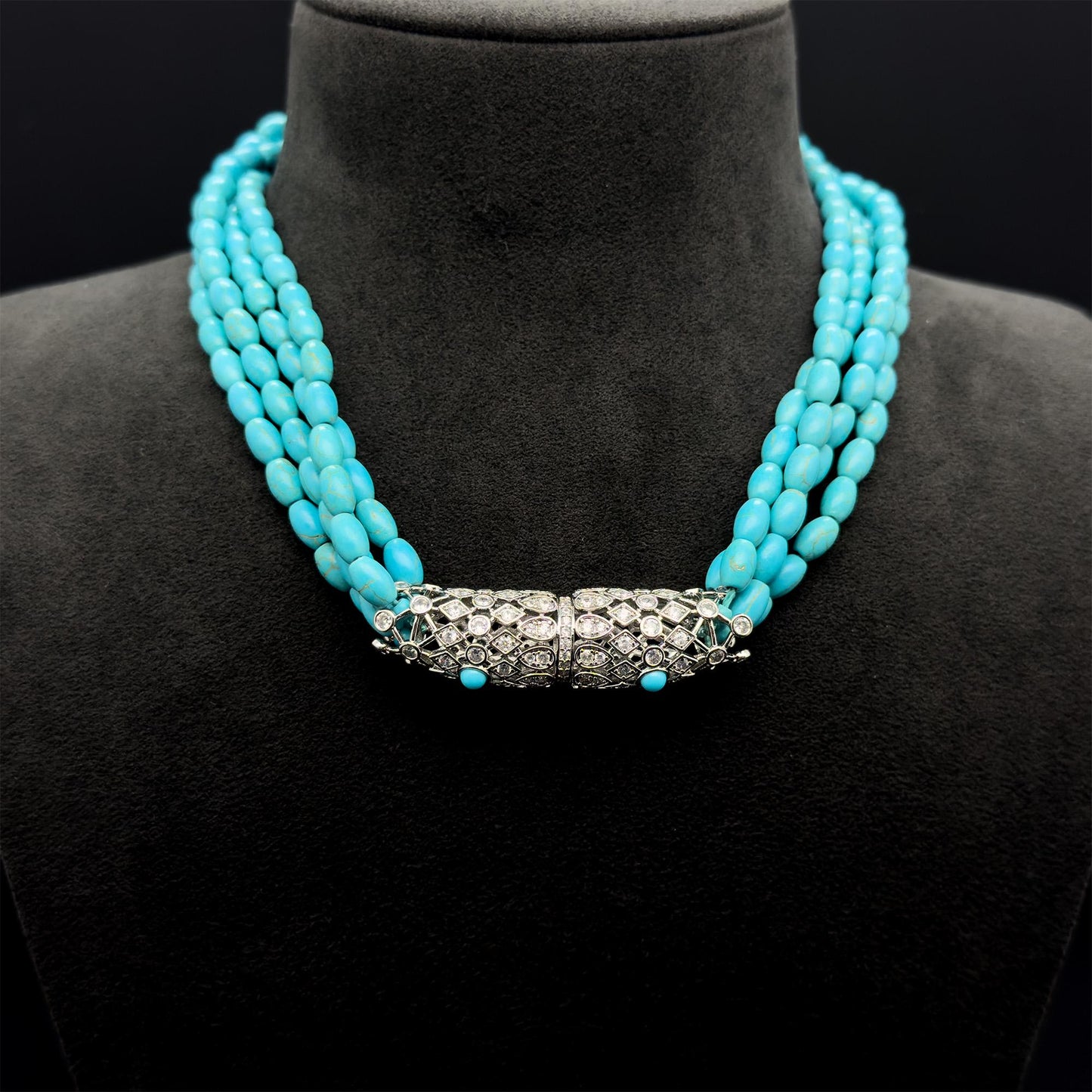 Vintage Art Deco Turquoise Pendant Necklace Layered Ethnic Statement