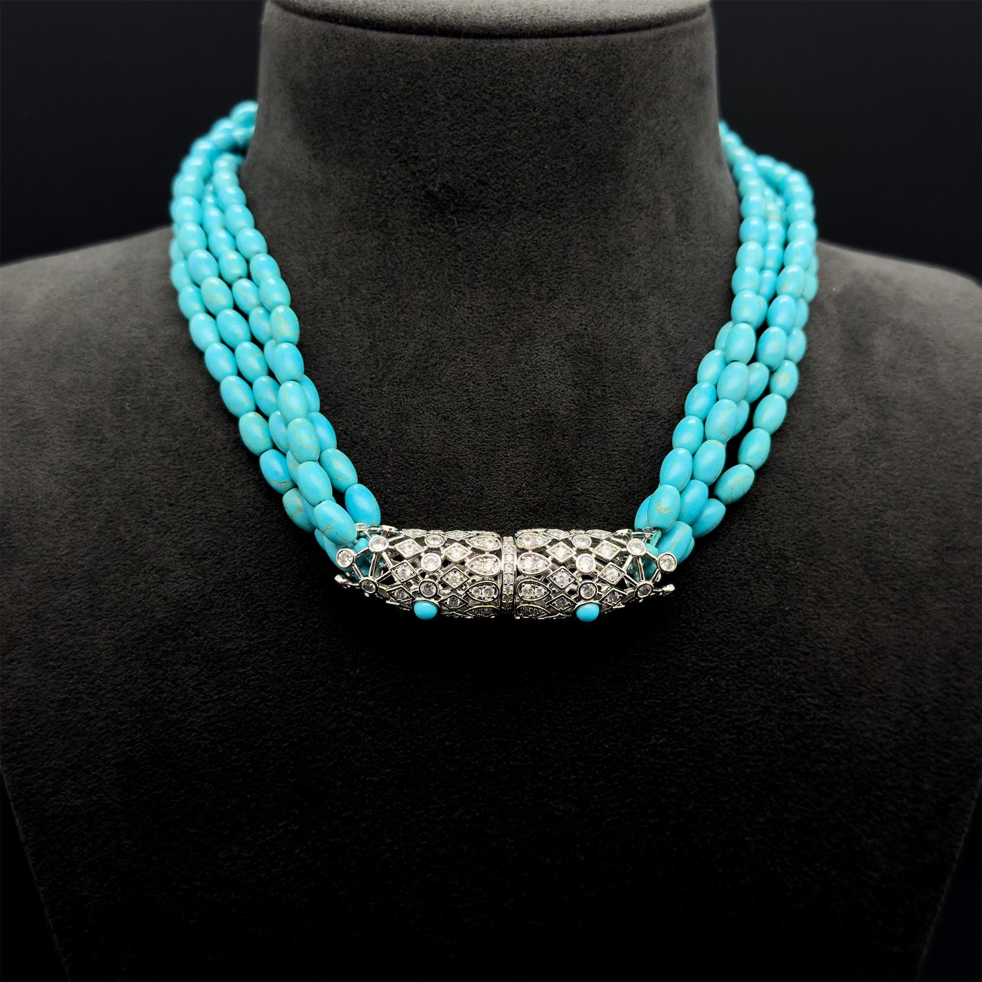 Vintage Art Deco Turquoise Pendant Necklace Layered Ethnic Statement