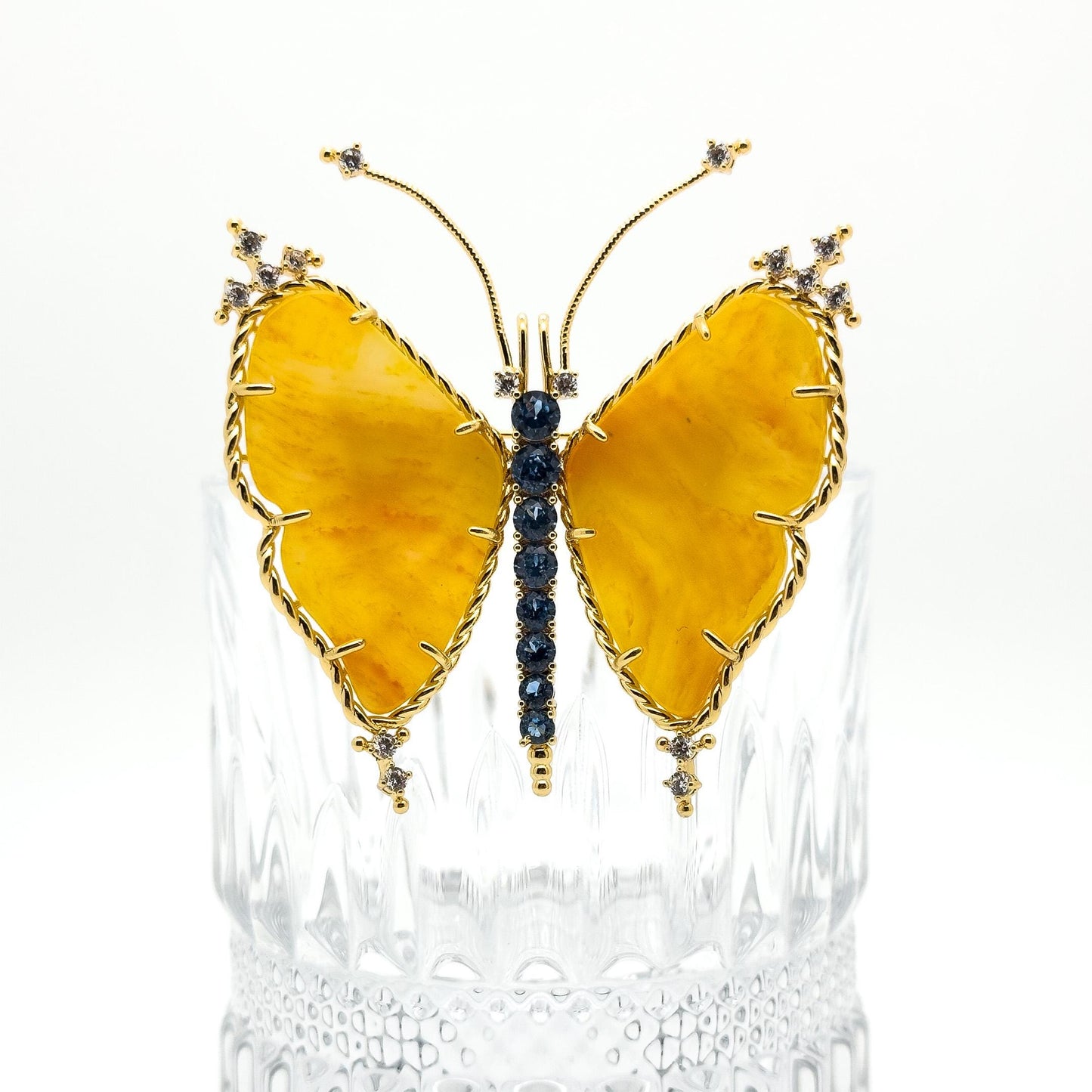 French Vintage Rhinestone Butterfly Brooch Copper Gift-Ready Statement Pin