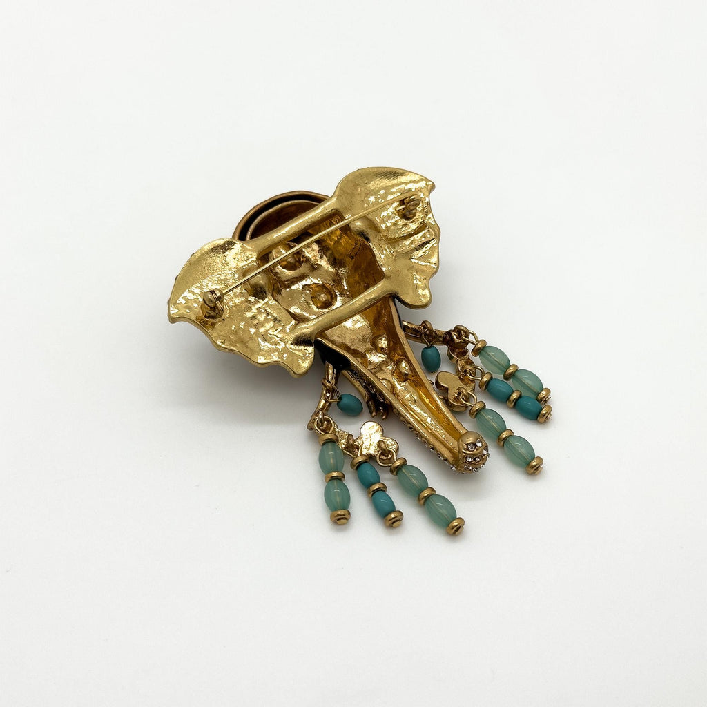 Art Deco Elephant Statement Brooch – Rhinestone Enamel Vintage Tribal