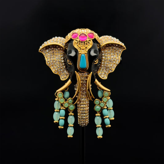 Art Deco Elephant Statement Brooch – Rhinestone Enamel Vintage Tribal