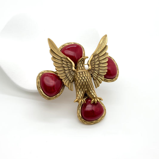Vintage Art Deco Eagle Statement Brooch Resin and Copper
