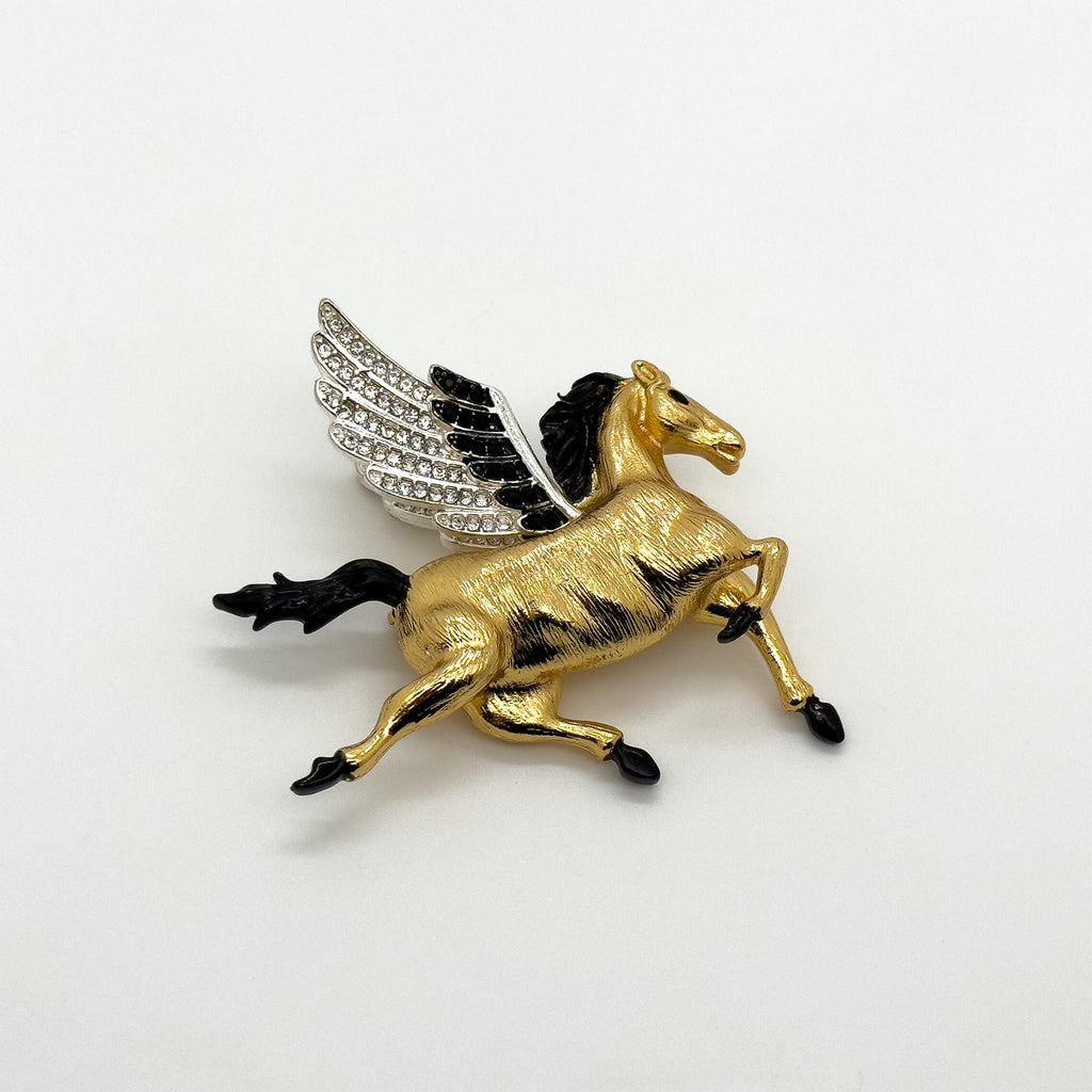 Art Deco 3D Horse Rhinestone Enamel Brooch Statement Pin Gift