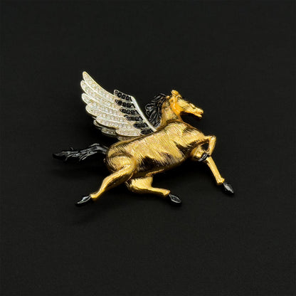 Art Deco 3D Horse Rhinestone Enamel Brooch Statement Pin Gift
