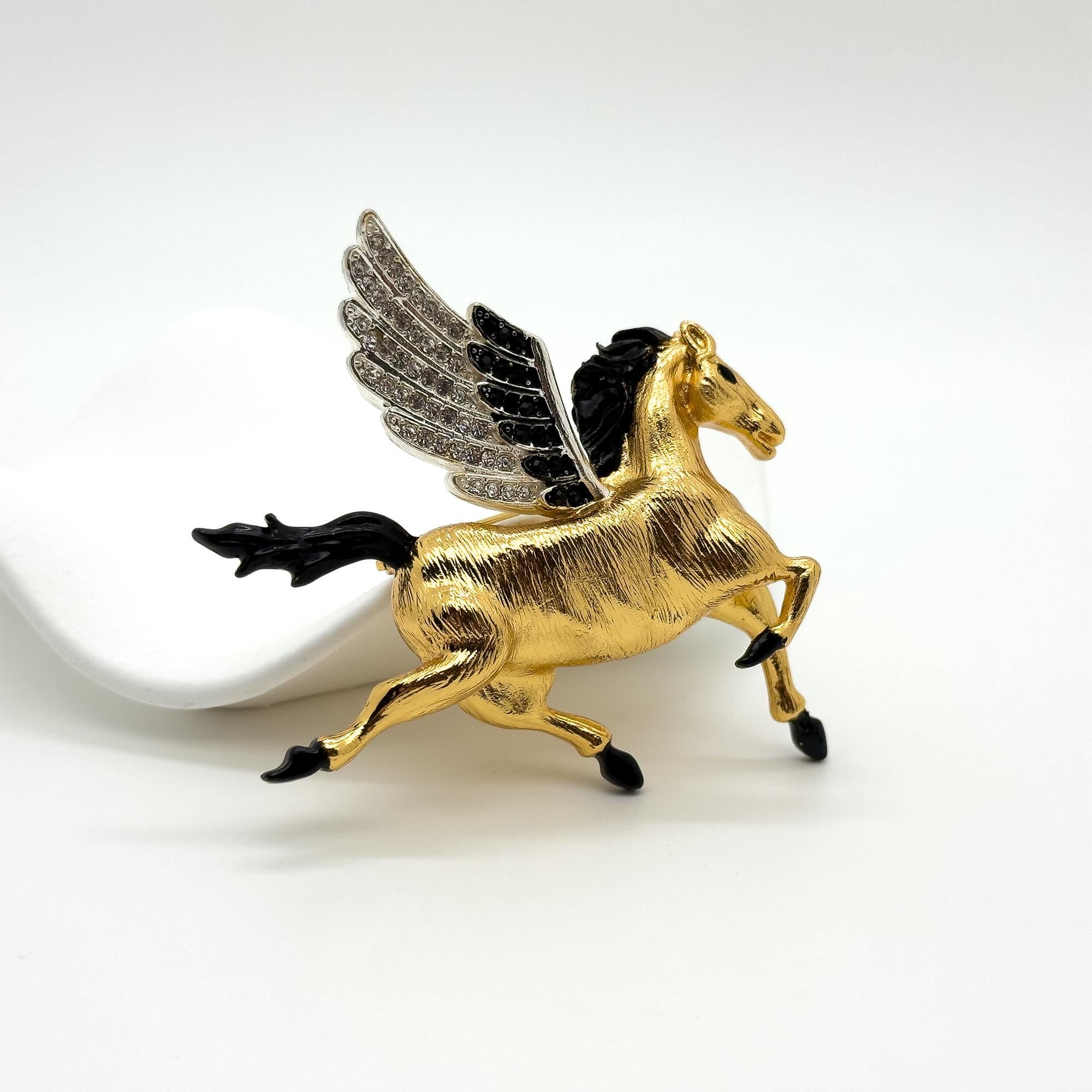 Art Deco 3D Horse Rhinestone Enamel Brooch Statement Pin Gift