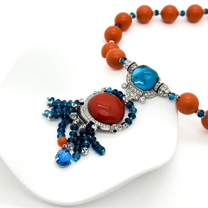 Vintage Art Deco Statement Pendant Necklace with Zircon Accents