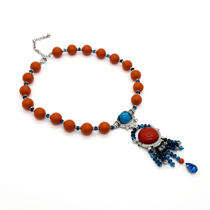 Vintage Art Deco Statement Pendant Necklace with Zircon Accents