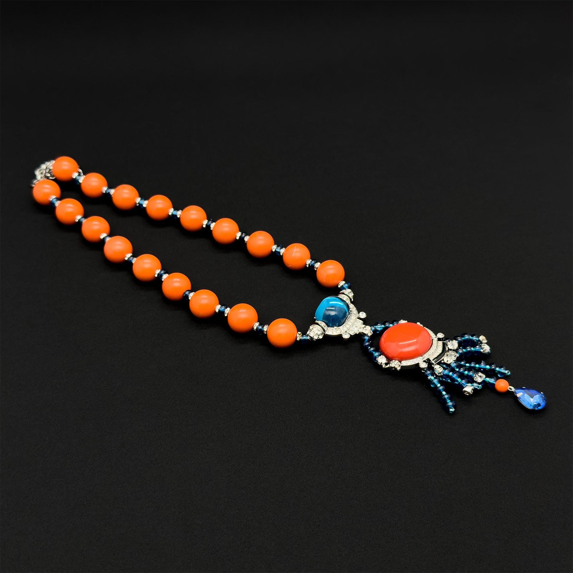 Vintage Art Deco Statement Pendant Necklace with Zircon Accents