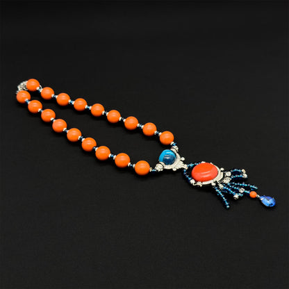 Vintage Art Deco Statement Pendant Necklace with Zircon Accents