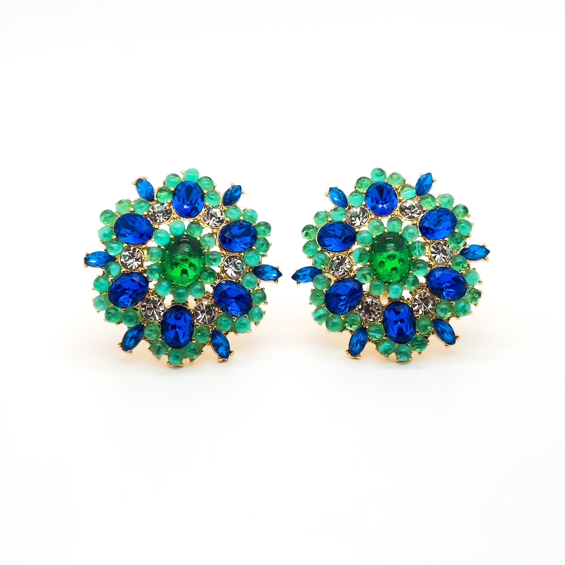 French-Style Blue Flower Brooch with Rhinestones and Gift Box