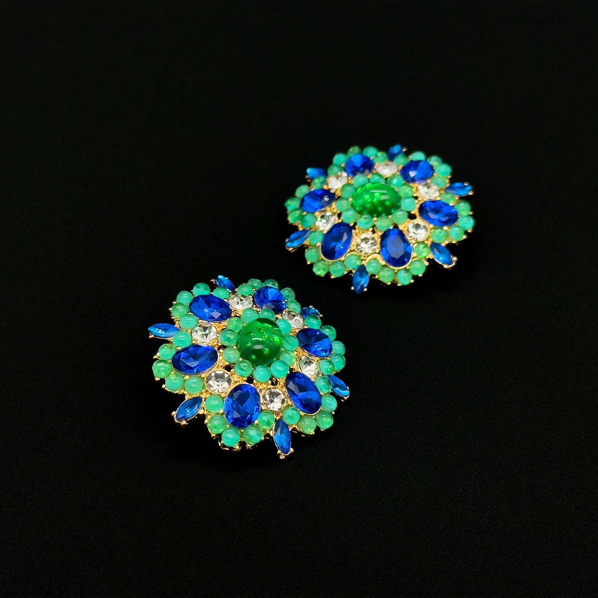 French-Style Blue Flower Brooch with Rhinestones and Gift Box