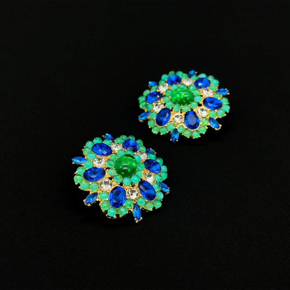 French-Style Blue Flower Brooch with Rhinestones and Gift Box