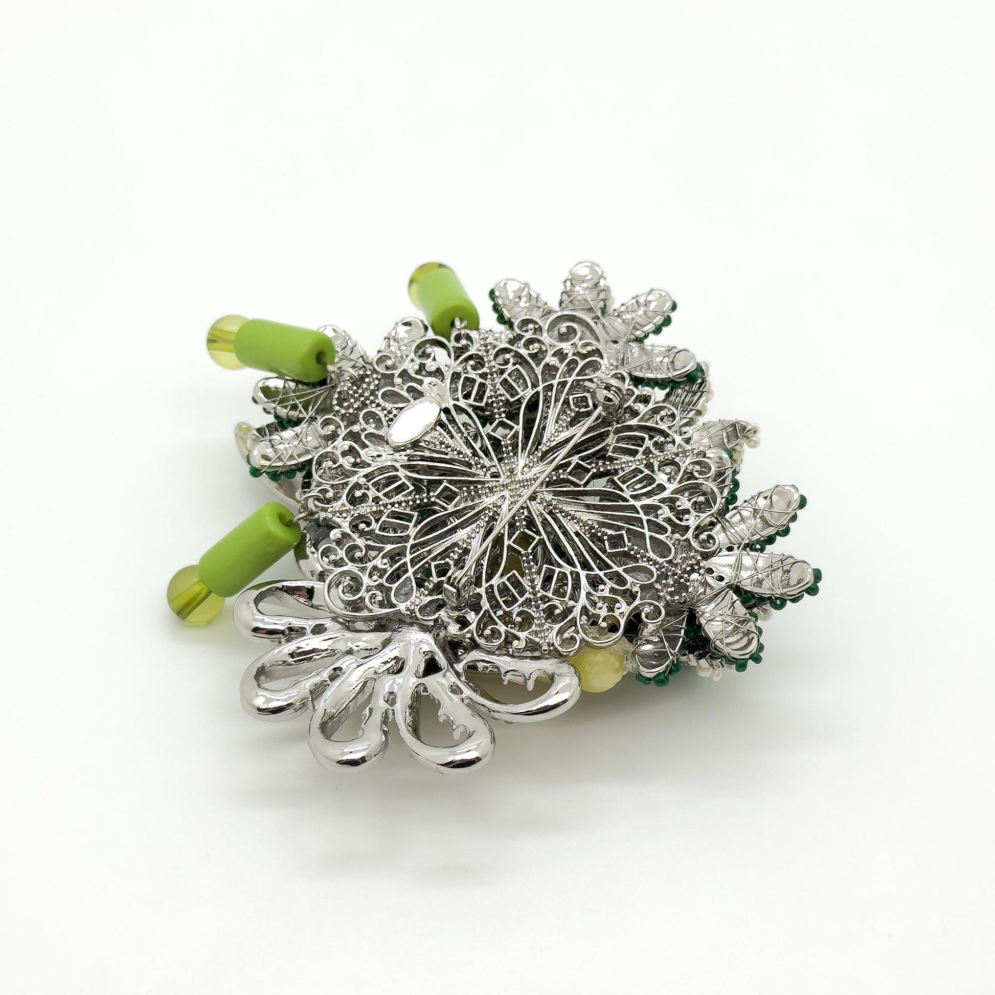 Vintage Woven Bird Brooch Boho Large Beaded Copper Statement Pin