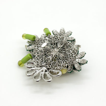 Vintage Woven Bird Brooch Boho Large Beaded Copper Statement Pin