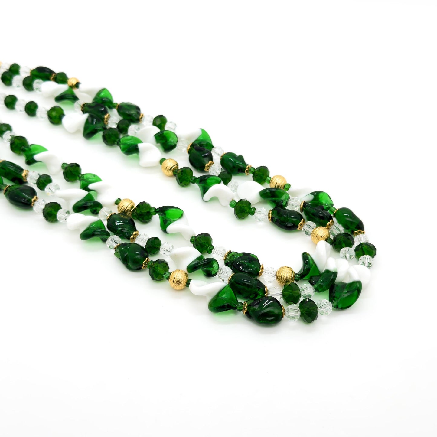 Vintage Art Deco Layered Glass Beaded Necklace Copper Crystal