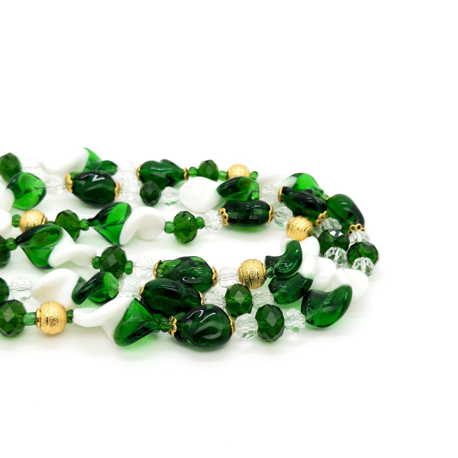 Vintage Art Deco Layered Glass Beaded Necklace Copper Crystal