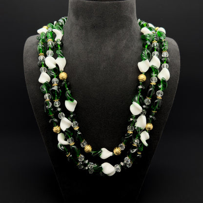 Vintage Art Deco Layered Glass Beaded Necklace Copper Crystal