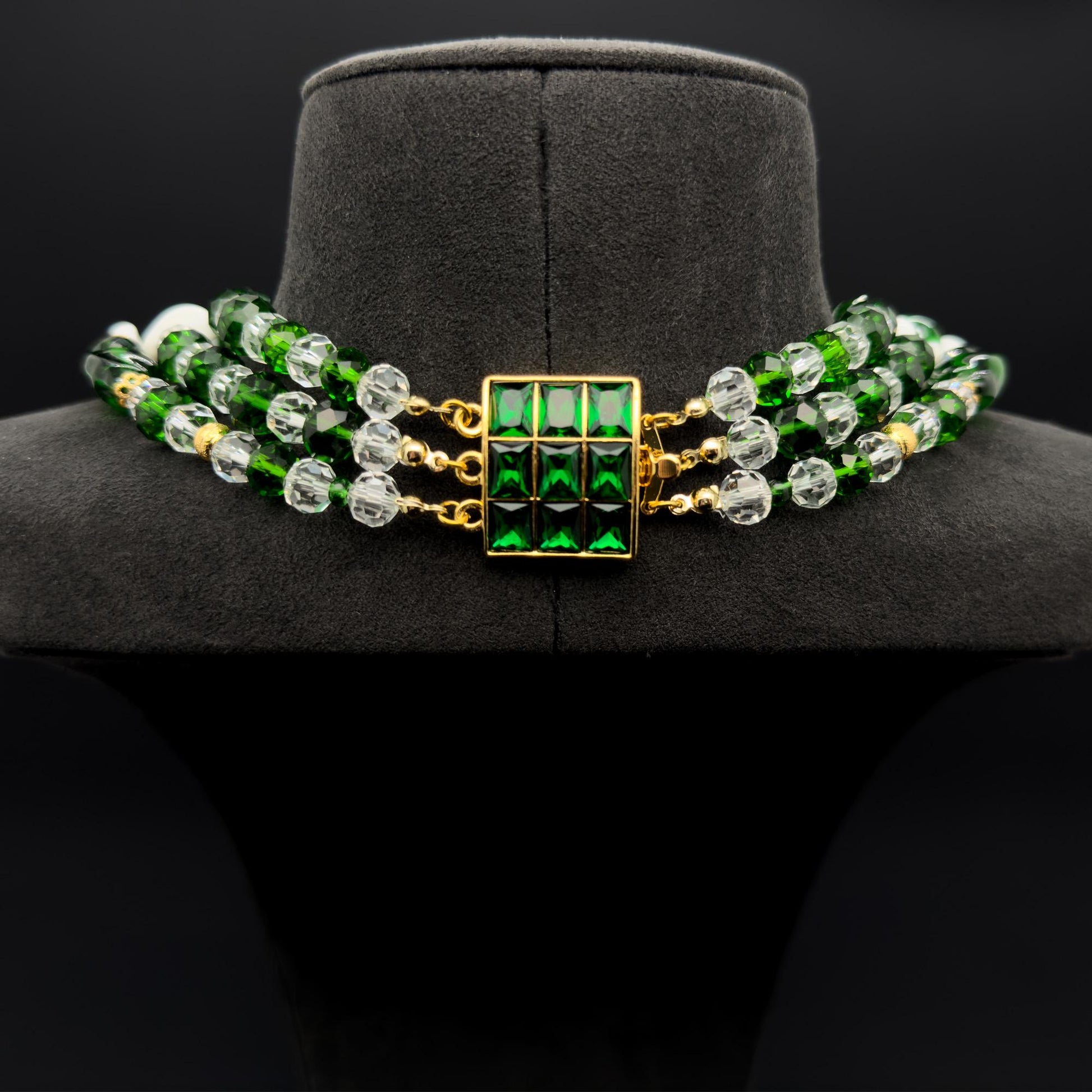 Vintage Art Deco Layered Glass Beaded Necklace Copper Crystal