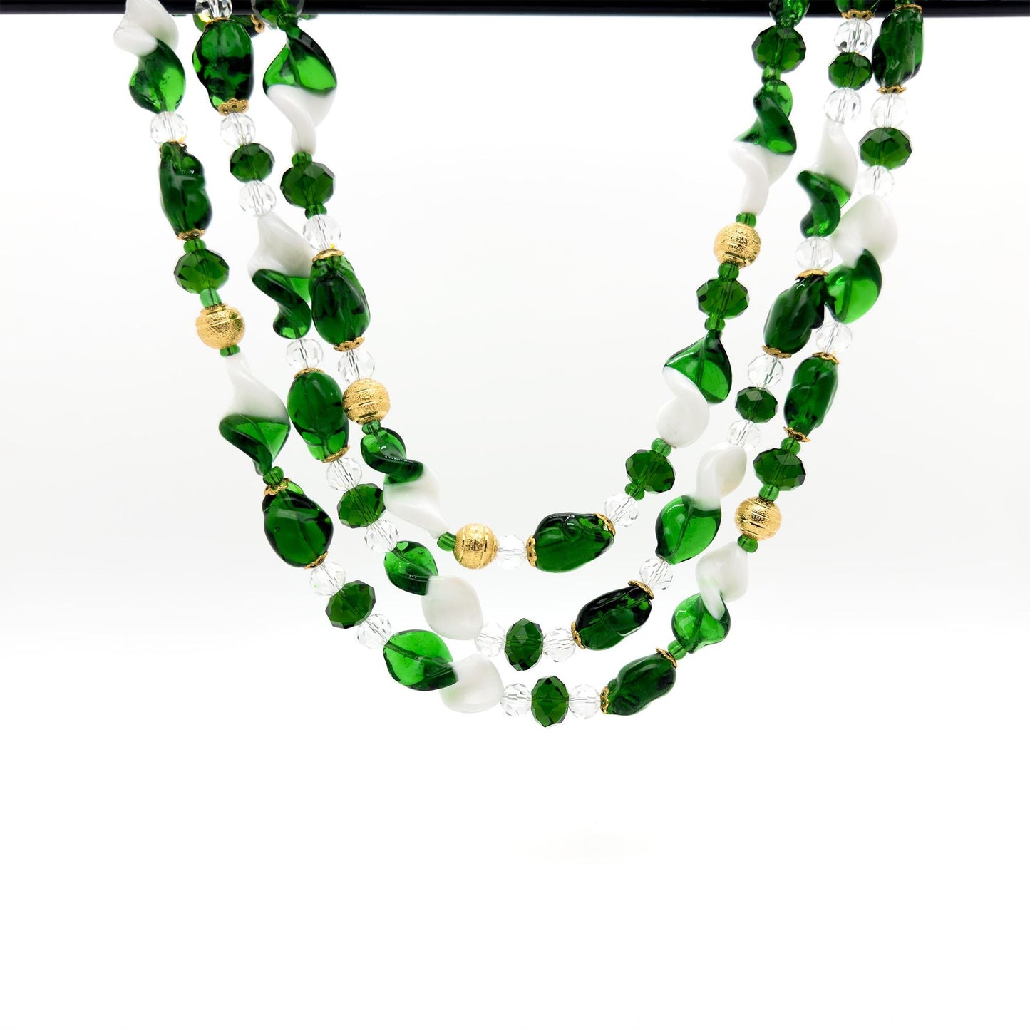 Vintage Art Deco Layered Glass Beaded Necklace Copper Crystal