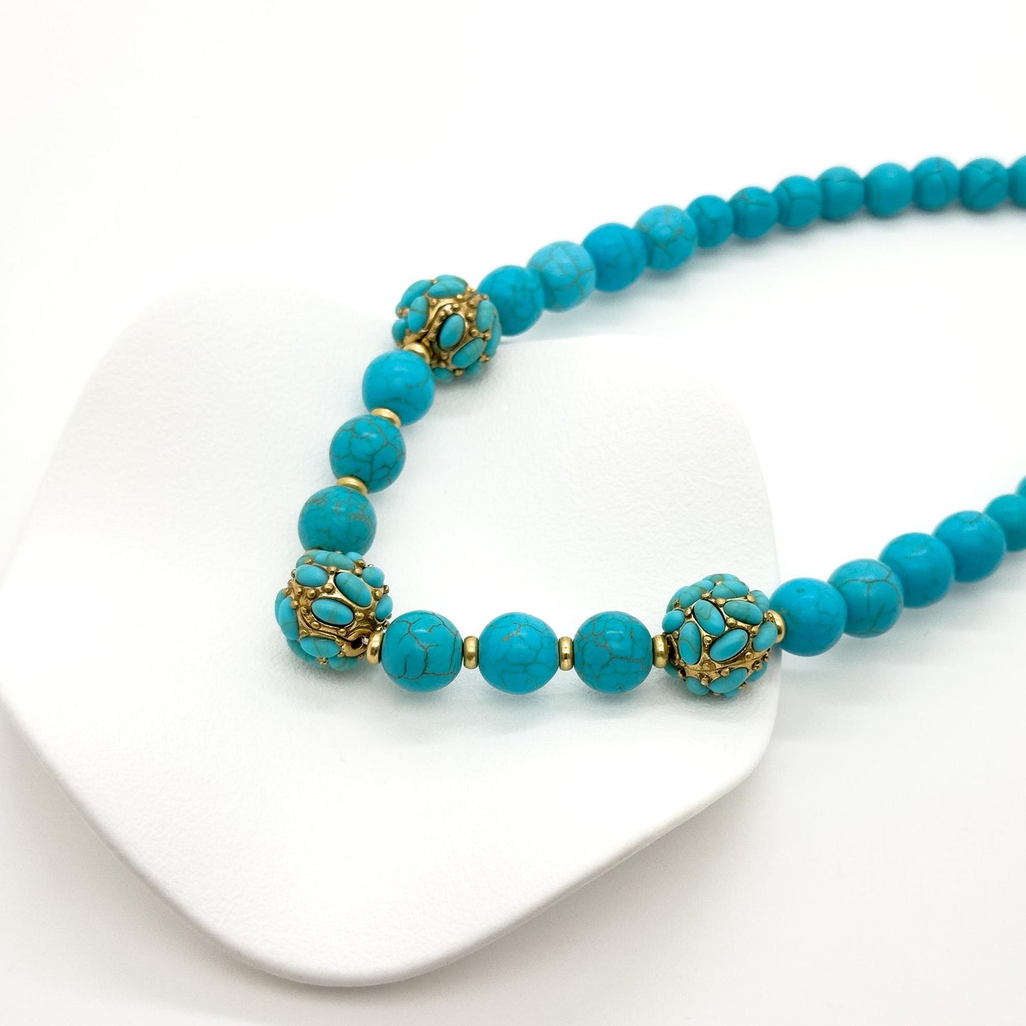 Vintage Art Deco Turquoise Bead Necklace Copper Gemstone Boho