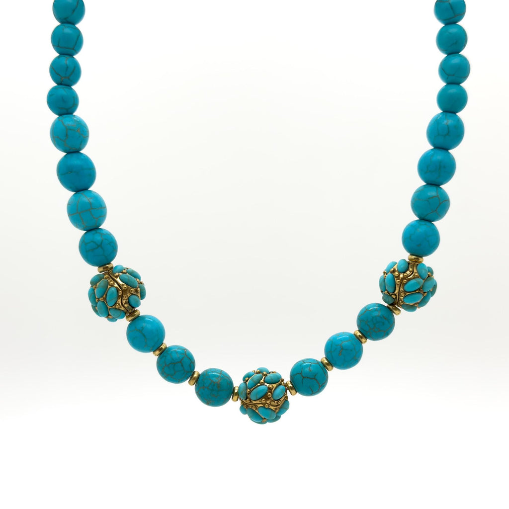 Vintage Art Deco Turquoise Bead Necklace Copper Gemstone Boho