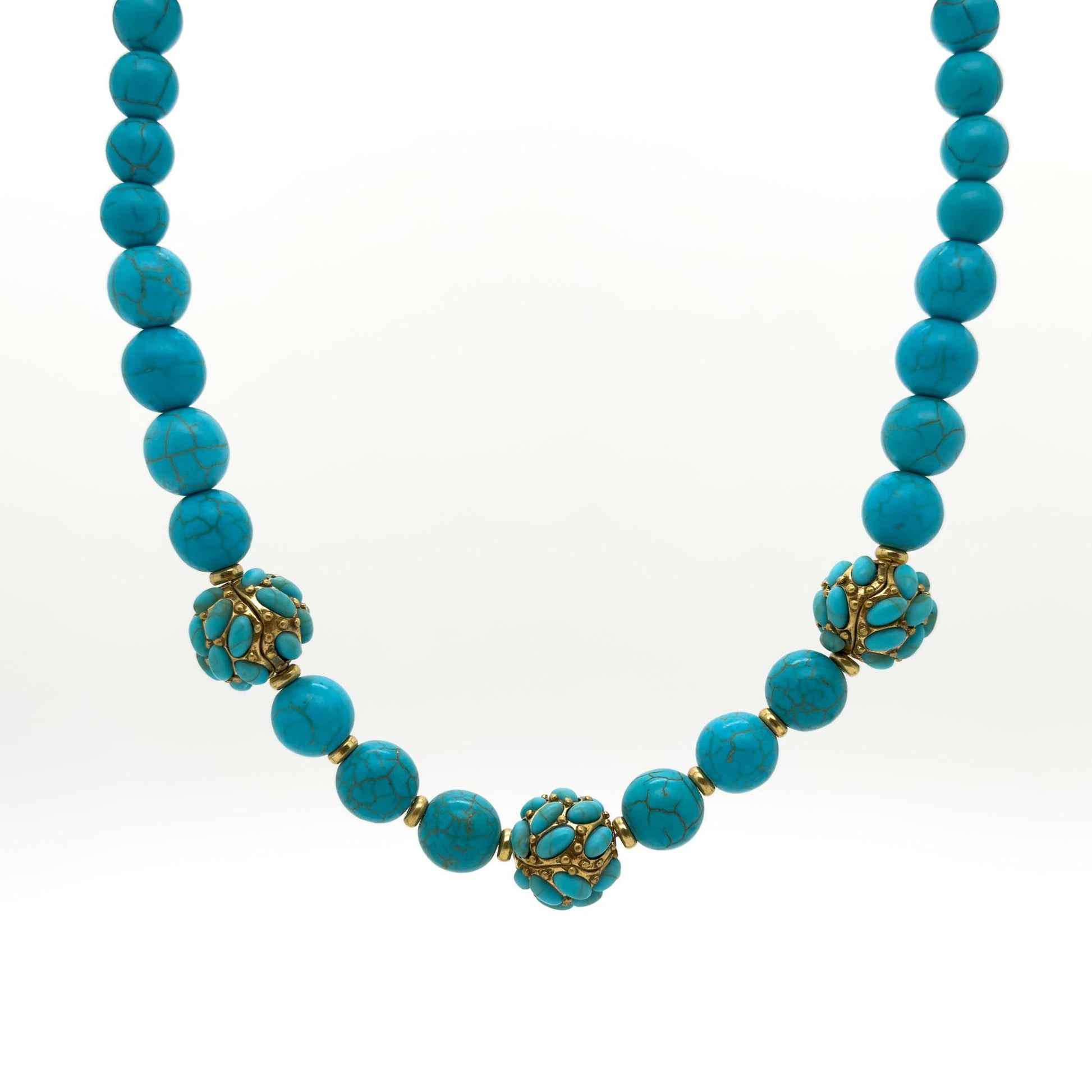 Vintage Art Deco Turquoise Bead Necklace Copper Gemstone Boho