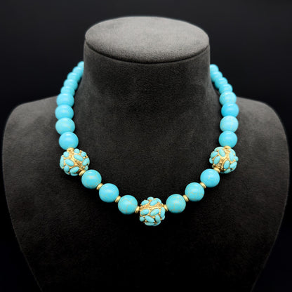 Vintage Art Deco Turquoise Bead Necklace Copper Gemstone Boho