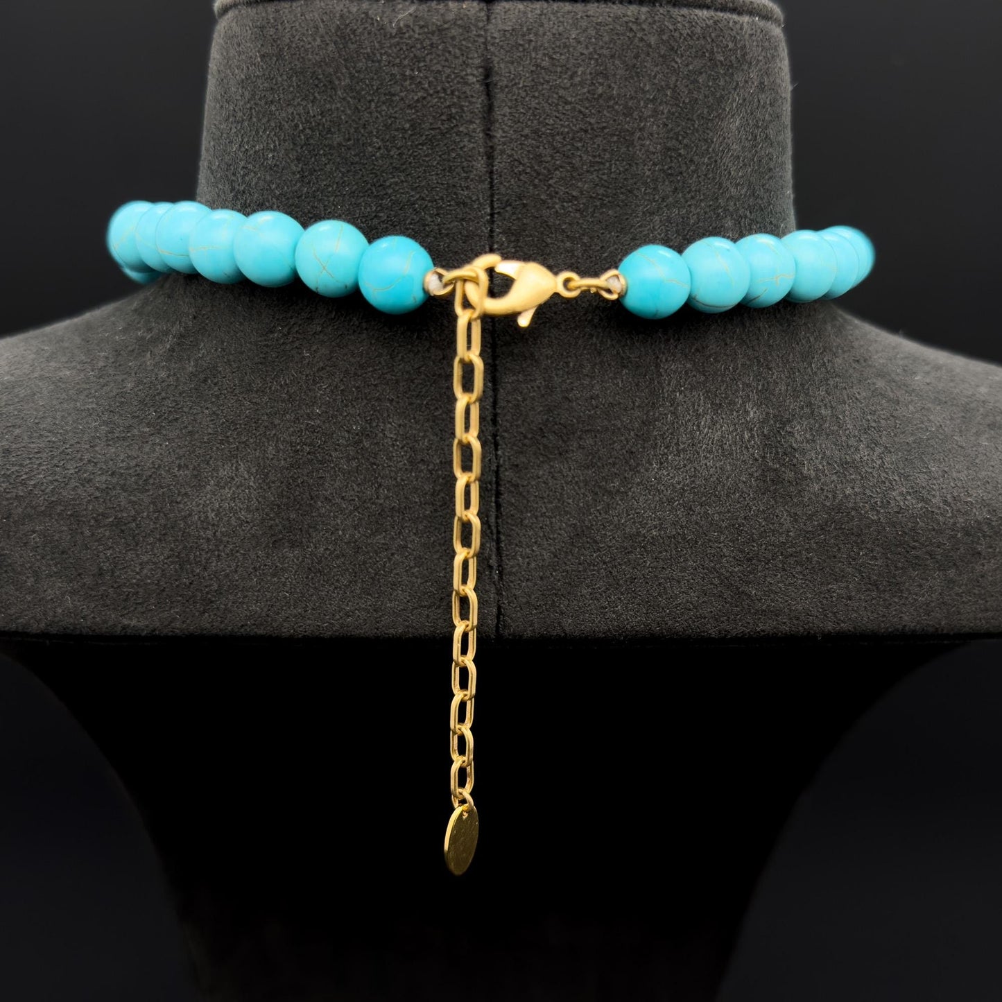 Vintage Art Deco Turquoise Bead Necklace Copper Gemstone Boho