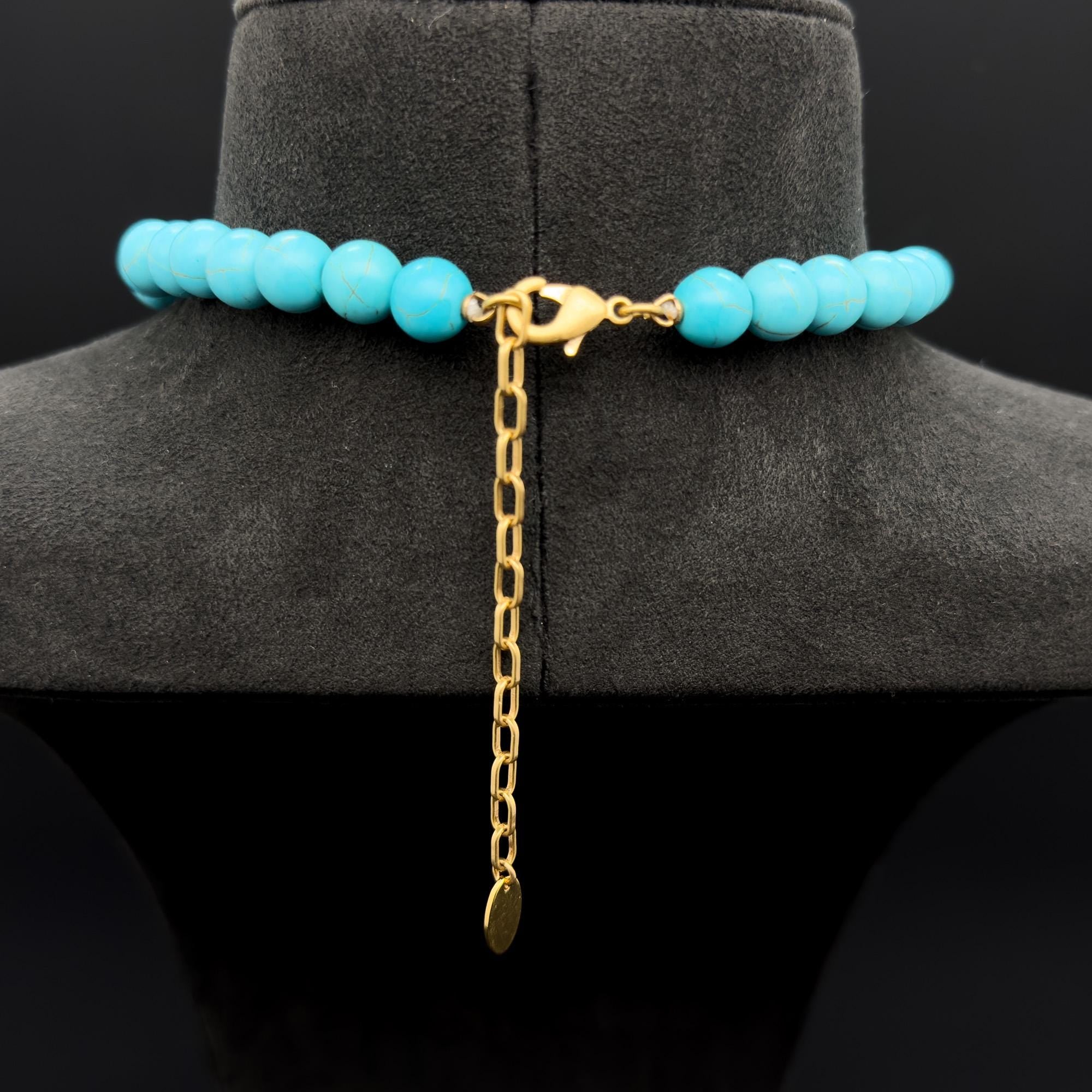 Vintage Art Deco Turquoise Bead Necklace Copper Gemstone Boho