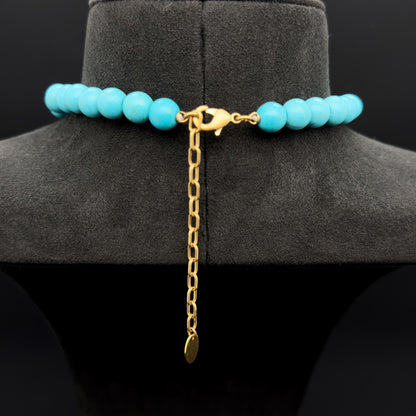 Vintage Art Deco Turquoise Bead Necklace Copper Gemstone Boho