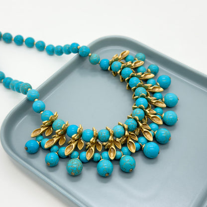 Vintage Art Deco Emerald Flower Copper Beaded Boho Necklace