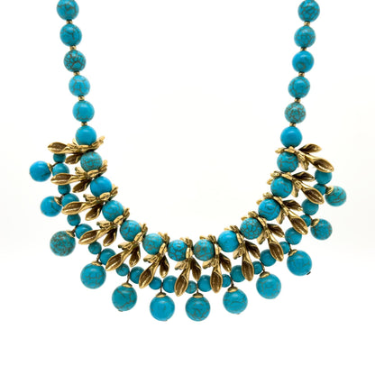 Vintage Art Deco Emerald Flower Copper Beaded Boho Necklace