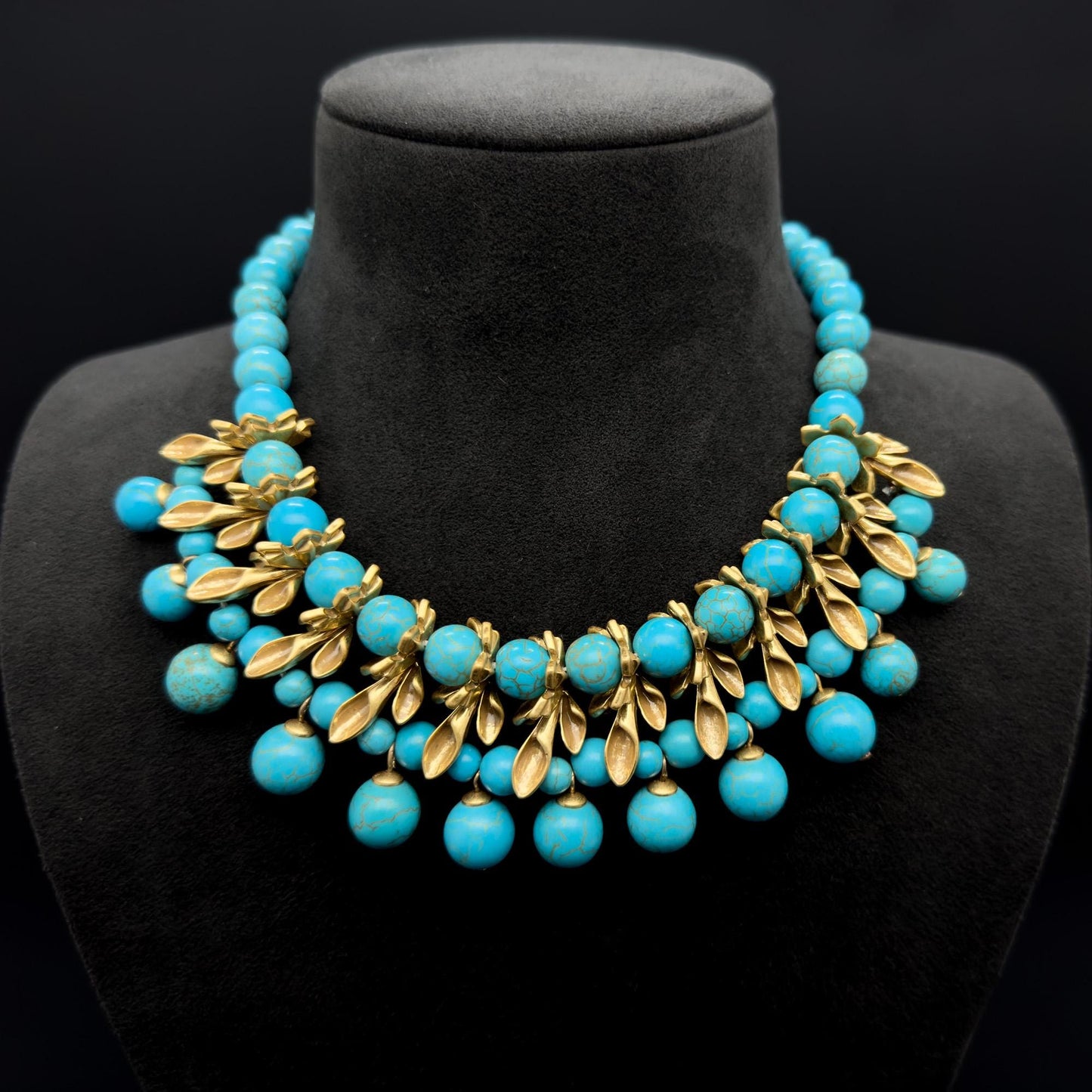 Vintage Art Deco Emerald Flower Copper Beaded Boho Necklace