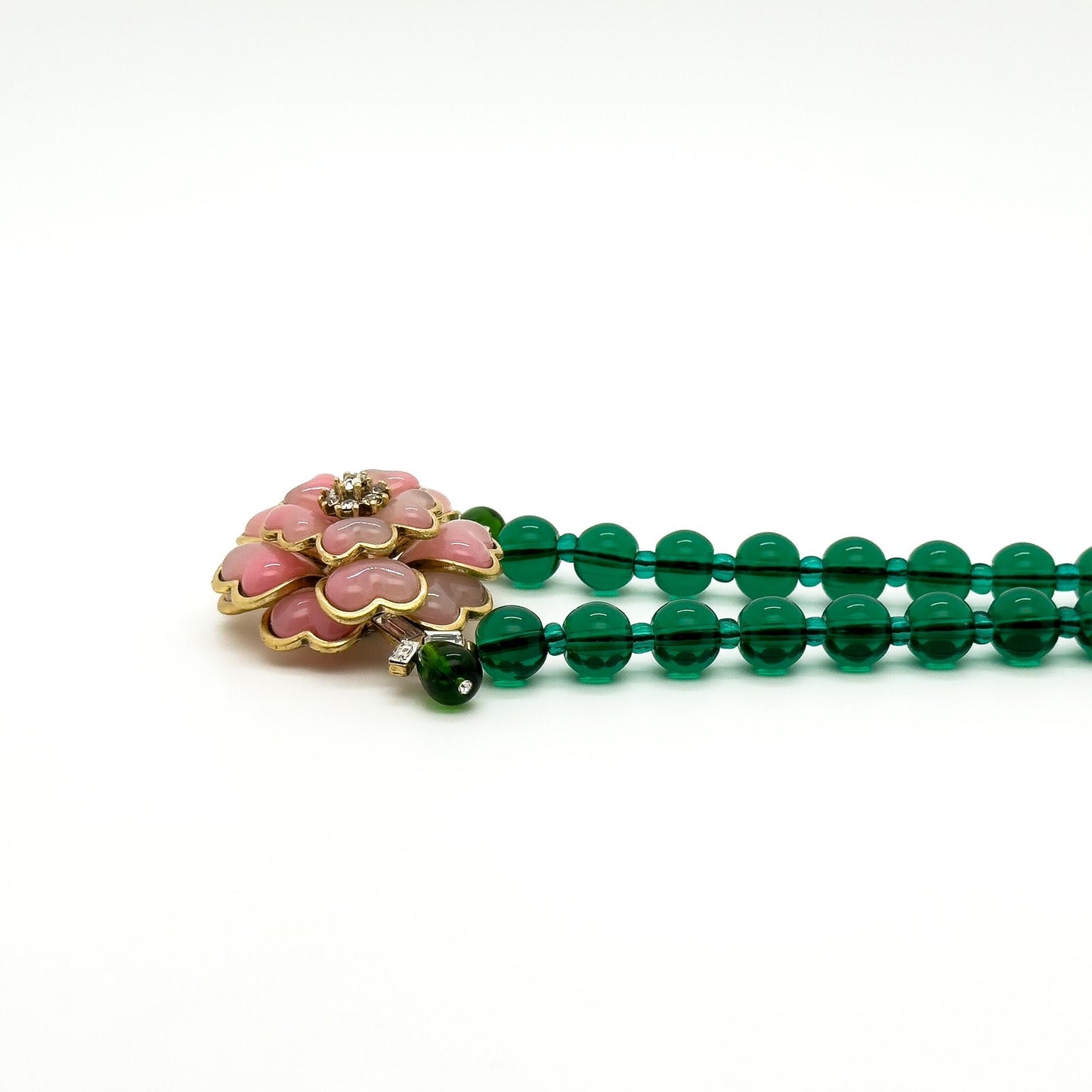 French Vintage Pink Flower Necklace and Earrings Gift Set